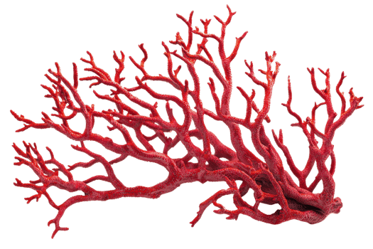 Vibrant red coral branch isolated on transparent background. showcasing its intricate structure and bright color in a striking close-up view. png