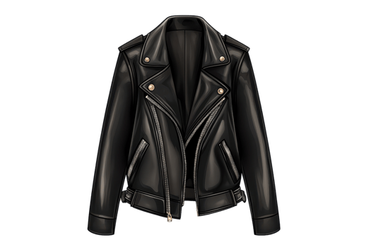 Stylish black leather jacket with zipper and button details, perfect for a modern and edgy fashion statement. png