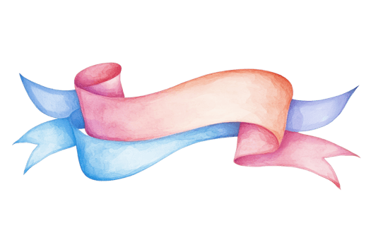 Watercolor illustration of an elegant pink and blue ribbon, perfect for celebrations, invitations, or decorative design projects. png