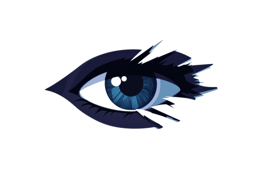 Artistic illustration of a striking blue eye, with bold, abstract elements surrounding it, symbolizing vision and creativity. png