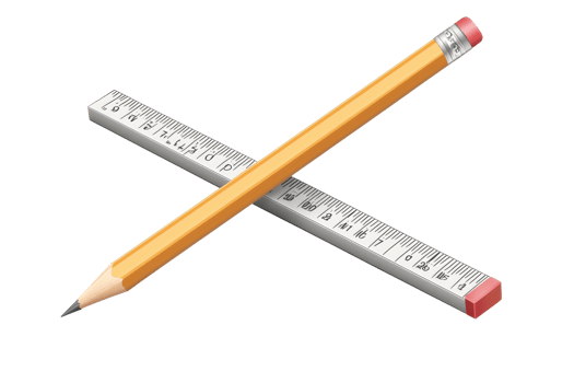 Crossed pencil and ruler on transparent background. symbolizing creativity and precision. Ideal for education, design, and planning concepts. png