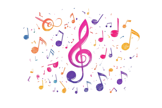 Colorful music notes and symbols in a creative swirl, representing melody, rhythm, and harmony, perfect for musical and artistic themes. png