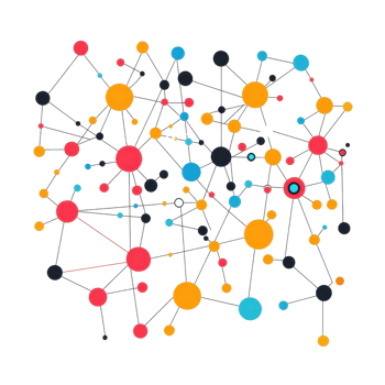 Colorful abstract network of interconnected dots and lines representing communication and technology concepts. png