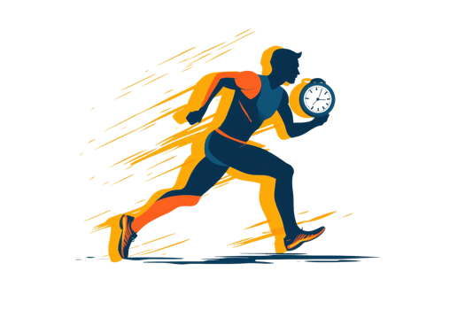 Dynamic illustration of a person running with a stopwatch, symbolizing speed and time management in sports and fitness. png