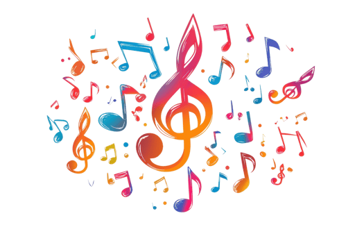 Colorful musical notes and symbols forming a vibrant artistic expression of music on a transparent background. png