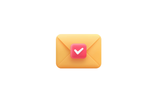 Illustration of a closed orange envelope with a checkmark, symbolizing successful communication or email confirmation. png