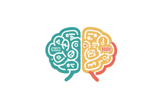 Illustration of a split brain showcasing left and right hemispheres highlighting logic and creativity. Ideal for education, psychology, and neuroscience topics. png