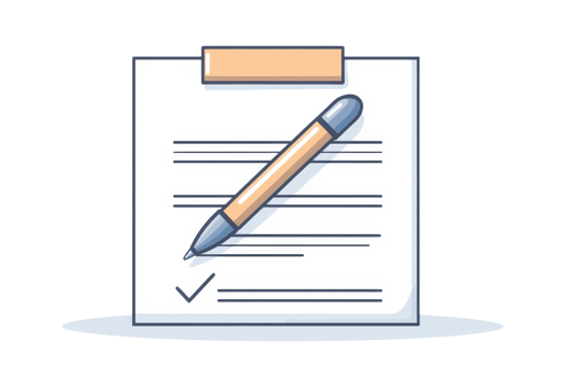 Illustration of a clipboard with paper and pen, featuring a checklist. Perfect for productivity, planning, note-taking, and organization themes. png