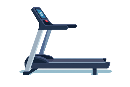 Illustration of a modern treadmill in side view, representing fitness equipment and healthy lifestyle for indoor workouts. png