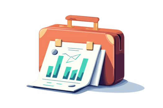 Illustration of a briefcase and financial report with charts and graphs. Ideal for business, finance, or economic presentations. png