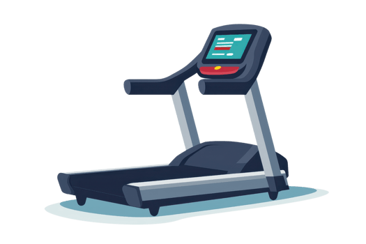 Illustration of a modern treadmill for home or gym, featuring a digital display and sleek design, ideal for fitness and exercise themes. png