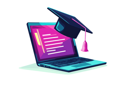 Illustration of a laptop with a graduation cap, symbolizing online education and e-learning. Ideal for academic technology themes. png