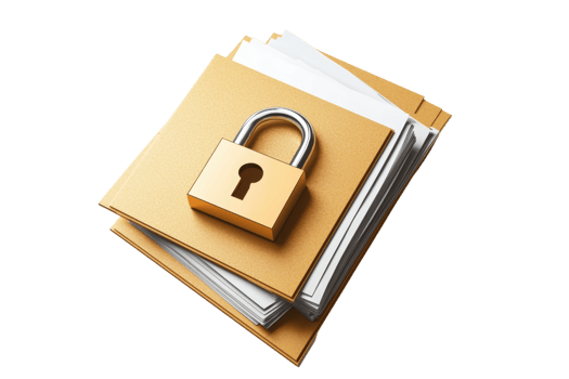 Secure folder icon representing data protection, privacy management, and confidential file storage on a transparent background. png