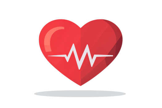 Digital illustration of a heart with an ECG line, symbolizing health, heartbeat, and medical care on a transparent background. png