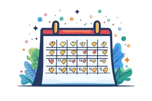 Colorful calendar illustration with festive decorations, symbolizing celebration and planning. Perfect for event or schedule-related themes. png