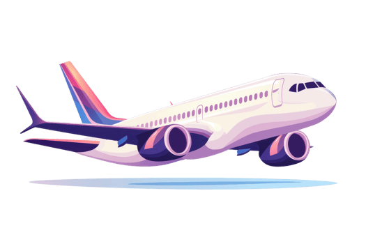 Colorful illustration of a modern passenger airplane taking off into the sky, symbolizing travel and adventure. png