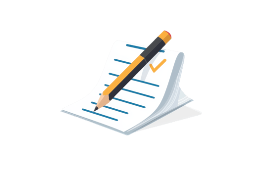 Illustration of a pencil resting on a spiral notebook with a checkmark, representing planning, writing, or note-taking. png