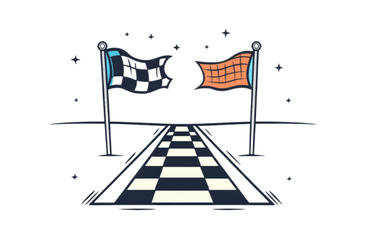 Illustration of a racing finish line with checkered flags. Ideal for themes of competition, speed, and achievement. png