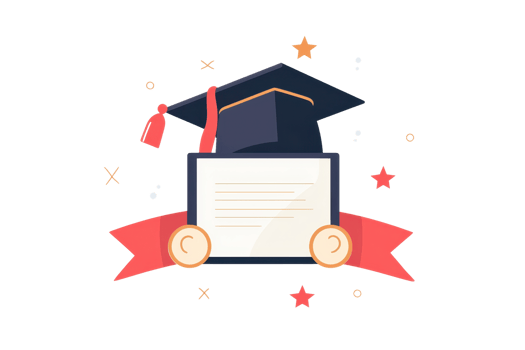 Illustration of a graduation cap and diploma with a celebratory design, representing achievement, education, and success. png
