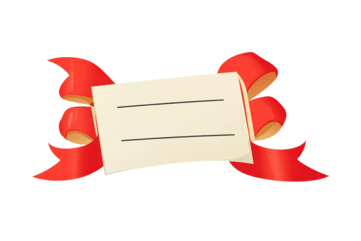 Elegant blank label with decorative red ribbon, perfect for invitations, gift tags, or announcements. Add your text for a personalized touch. png