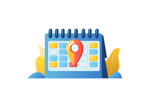 Illustration of a calendar with a location pin, symbolizing schedule planning and event management. Ideal for organizing tasks visually. png