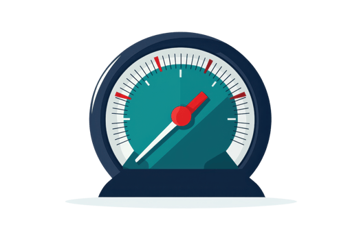 Illustration of a colorful speedometer icon, showcasing measurement and speed, isolated on a transparent background. Ideal for tech and auto themes. png