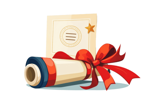 Illustration of a diploma with a red ribbon and certificate, representing achievement, education, or completion. png