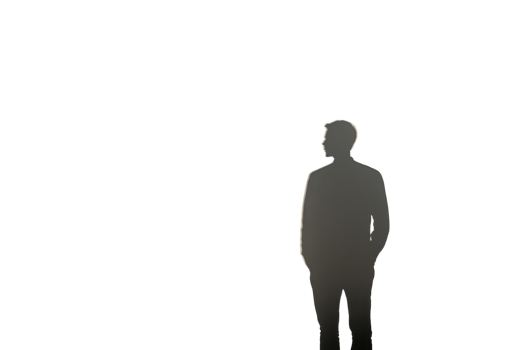 Silhouette of a person standing against a transparent background. emphasizing contrast and mystery in a minimalist artistic style. png
