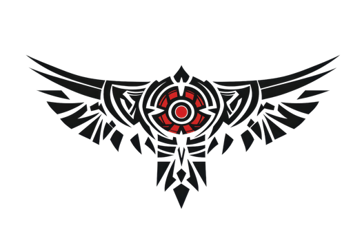 Intricate black and red tribal tattoo design. Symmetrical pattern with sharp edges and circular central element. illustration. png