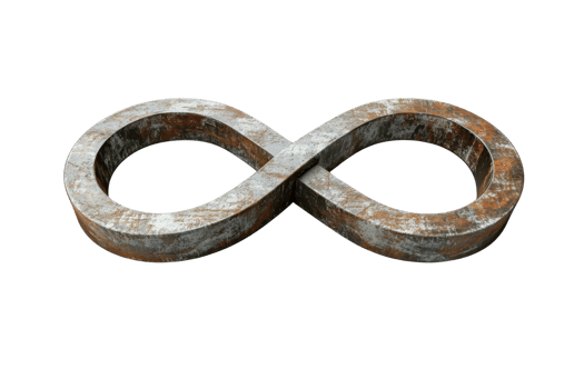 Rusty metal infinity symbol isolated on transparent background. representing eternity and unending possibilities in a worn out, rustic style. png
