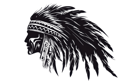 Silhouette of a Native American Chief with a feathered headdress in profile view, representing tribal culture and traditions. png
