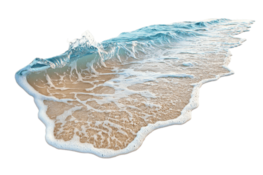 Serene beach waves crashing gently on sandy shore, captured with high detail and clarity. Perfect for nature, travel, and relaxation themes. png