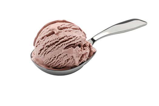 Delicious scoop of chocolate ice cream on a spoon, isolated on a transparent background. Perfect for advertising dessert or summer treats. png
