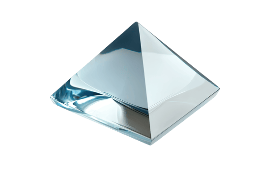 Crystal clear glass pyramid with sharp edges and reflective surface, isolated on transparent background. Perfect for design and decor projects. png
