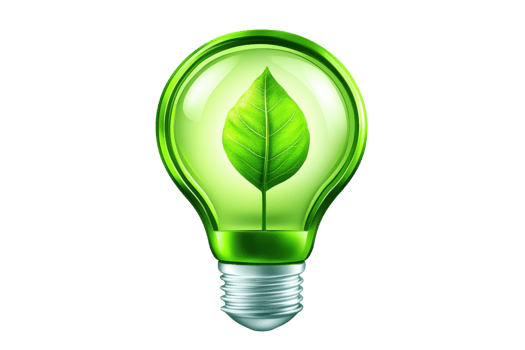 Eco-friendly light bulb with green leaf symbolizing sustainable and renewable energy. Perfect for environmental and green energy concepts. png