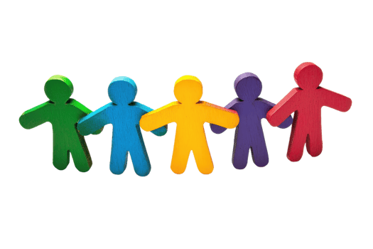 Colorful paper cutout figures holding hands symbolizing unity, teamwork, and community. Ideal for diversity and inclusion concepts. png