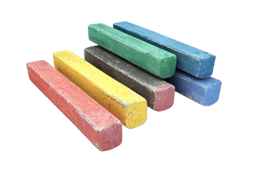 Colorful chalk sticks in red, yellow, green, black, blue, and cyan, isolated on transparent background. Perfect for art, education, and creativity themes. png