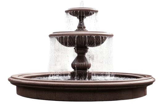 Elegant multi-tiered water fountain with flowing water, perfect for outdoor decoration and landscaping in gardens or parks. png