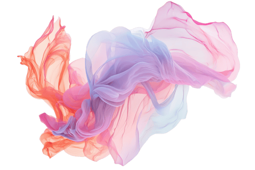 Colorful abstract silky smoke shape with red, pink, purple, and blue tones on a transparent background. creating a dreamy and ethereal effect. png