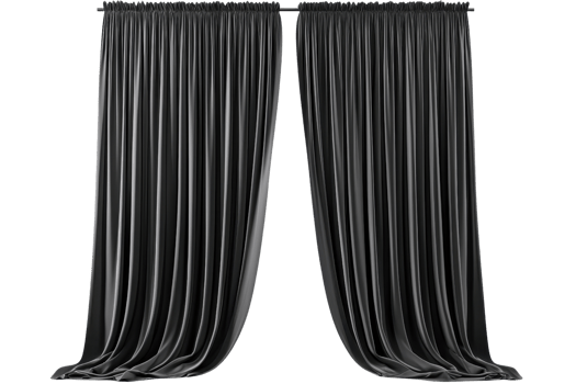 Elegant black curtains with soft folds. Ideal for home decor, theater backdrops, or creating dramatic interiors. Isolated on a transparent background. png