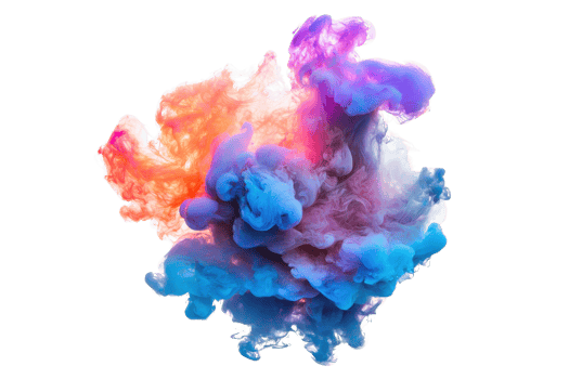 Colorful ink cloud with vibrant hues of orange, purple, and blue, creating an abstract and artistic visual explosion. png