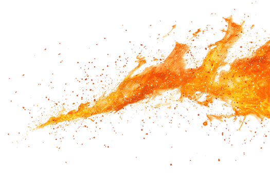 Dynamic burst of orange flames with sparks on a transparent background. capturing intense energy and vibrant movement. png
