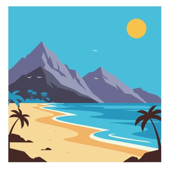 Summer time summer hot Serene mountain forest beach banner template designed with lush scenery and warm natural tones vector