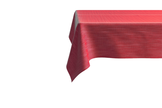 Elegant red tablecloth draped over a rectangular table, perfect for dinner settings, parties, and home decor. png