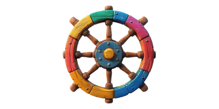 Colorful wooden ship wheel isolated on transparent background png