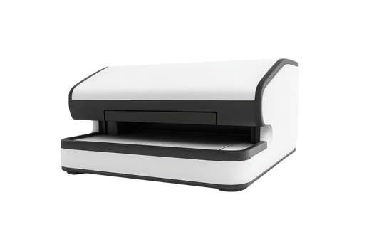 Modern white and black document scanner isolated on a transparent background. perfect for office or home use, ideal for digitizing papers and photographs. png