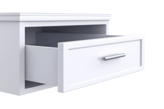 Modern white wooden drawer isolated on transparent background. Minimalist furniture design for storage solutions and interior decoration. png