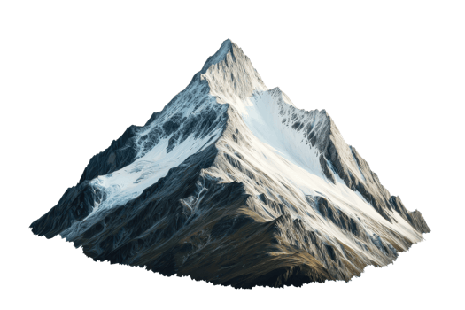 Majestic snow-covered mountain peak isolated on transparent background. showcasing rugged terrain and natural beauty. png