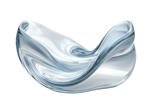 Modern abstract glass sculpture with sleek curves and a fluid design, perfect for contemporary art collections or minimalist decor themes. png