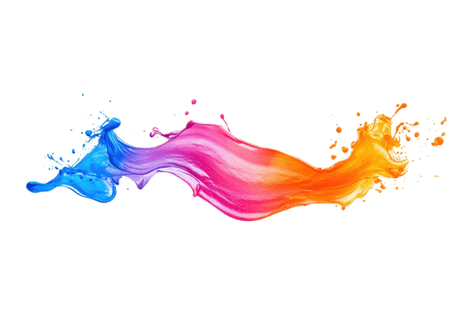Vibrant paint splash blending blue, pink, and orange colors in dynamic motion on a transparent background, perfect for creative designs. png